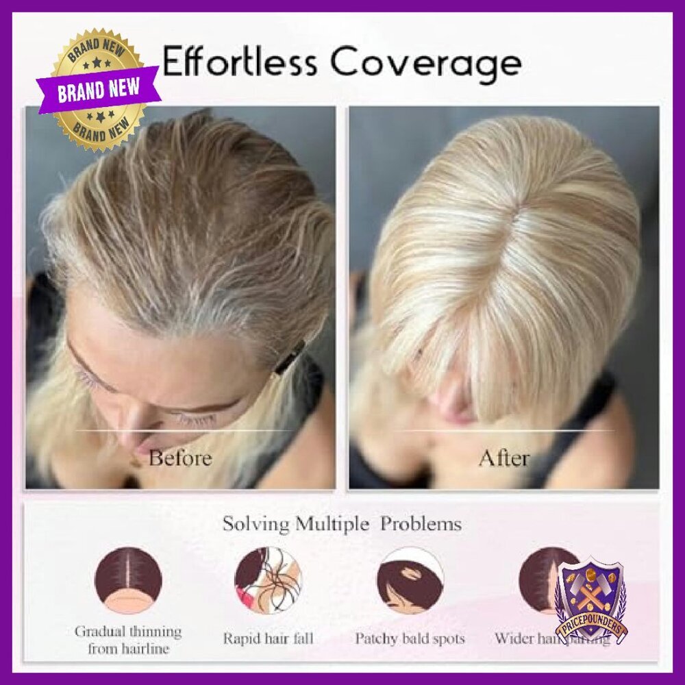 12" Human Hair Topper with Bangs 5x6" Base for Thinning Hair - Picture 7 of 7
